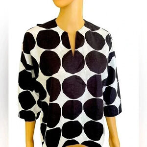 MARIMEKKO Women’s Blouse Top V Neck Black & White - Size XS - Linen/Cotton
